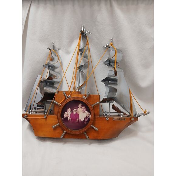 1950s Vintage Wooden Boat Sailing Yankee Clipper Ship Wood Mantel (No Clock) - Picture 9 of 16